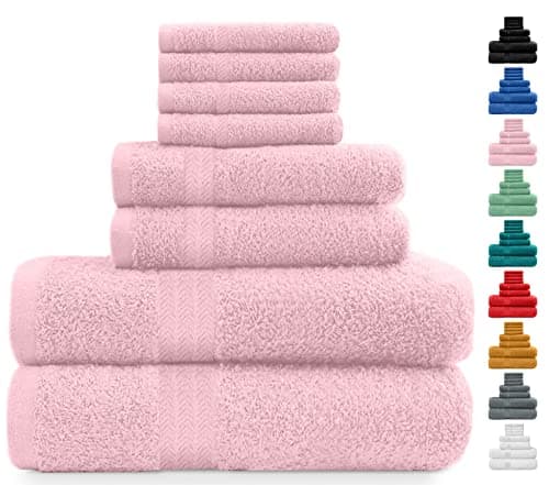 Image of Midland Bedding 8 Piece Bale Towel Set, Cotton Towels Set - 4 Wash Cloths/Face Towels, 2 Bath Towels and 2 Hand Towels for Bathroom. 400 GSM Thread Count (Blush)