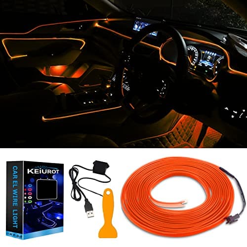 Image of Keiurot El Wire Car Lights Neon Light for Car USB Orange 5M/16Ft Car Ambient Lighting Atmosphere Car Led Interior Strip Light Sewing Edge Decoration Dashboard Lights Strip LED Trim Wire Light for Car