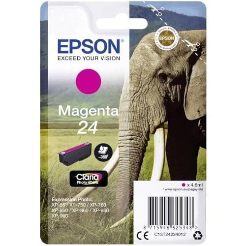 Image of Epson 24 Magenta Elephant Genuine, Claria Photo HD Ink Cartridge