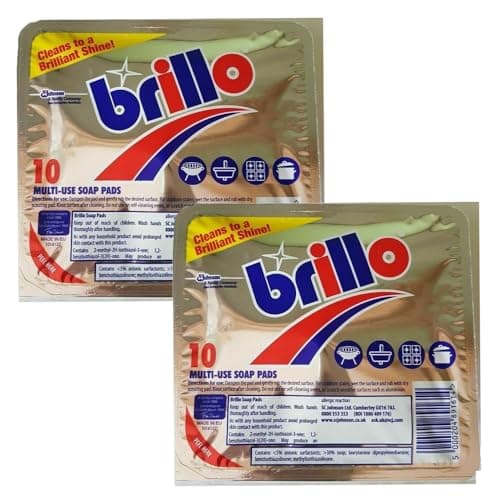 Image of Brillo 2 x 10pcs Cleaning Pads With Welari Thank You Card Multi Use Kitchen Sink Cleaner Mr Muscle Scourer (20pads)