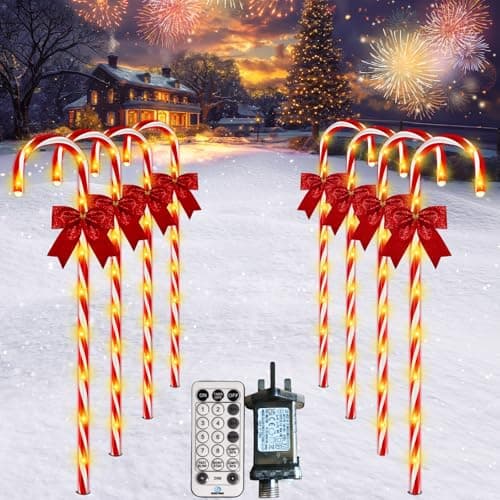 Image of HELESIN Christmas Candy Cane Lights, 8 Packs 80 LEDs 12 Modes Heightened Outdoor Christmas Lights with Remote Control, Dimmable Decorations with Timer/Memory Mode for Xmas Holiday Party Decorations