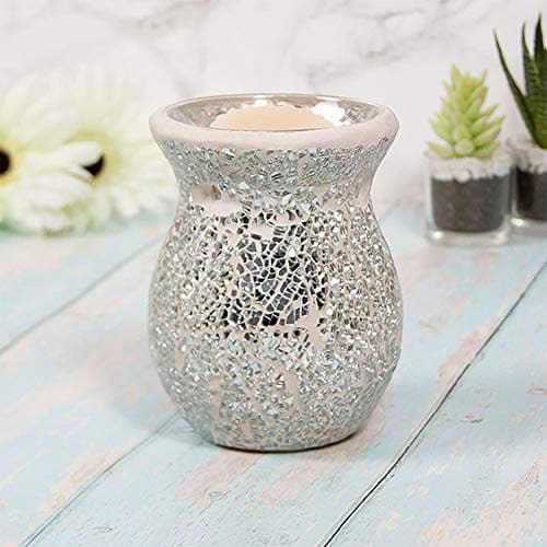 Image of Lesser & Pavey - Desire Aroma - Glass Wax Melt & Oil Warmer - Mosaic Silver Design - Large 14cm High - Single Item