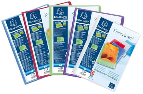 Image of Exacompta - Ref 5799E - Kreacover Collection - Semi-Rigid Opaque PP Display Book - 240 x 320mm in Size, Suitable for A4 Documents, 100 Pockets - Assorted Colours (Pack of 8)