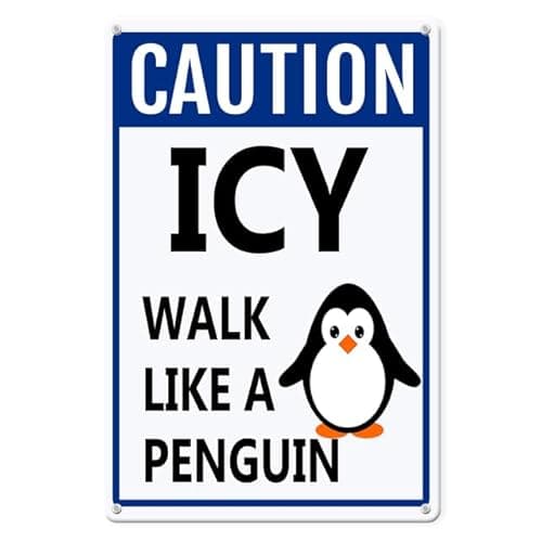 Image of Horienteeon Caution - Icy, Walk Like A Penguin Aluminium/metal Sign 14×20cm, Sturdy Aluminum Signs Rust Free, Caution Ice Sign, Caution Slippery When Wet or Icy Signs,Slippery When Wet Sign