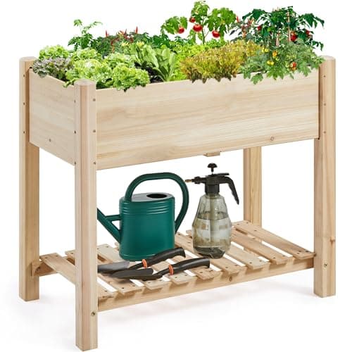 Image of Yaheetech Raised Garden Bed 2 Tiers Wooden Plant Raised Bed Garden Elevated Planter Box with Storage Shelf for Vegetables/Flowers/Herbs/Fruits,86 x 46 x 76cm
