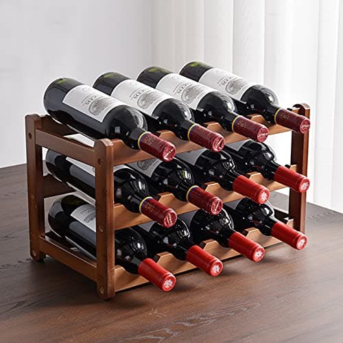 Image of Glsety 12 Bottle Wooden Wine Rack,3 Tier Free Standing Wine Storage Holder,Retro Minimalist Style Home Decorations Wine Display Shelves for Cabinet,Cupboard,Countertop (3 Tier)