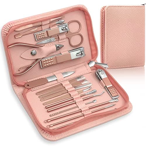 Image of Manicure Set Professional Nail Clippers Kit Pedicure Care Tools with Zipped Bag for Women - 18 in 1 Grooming Tools Kit for Travel & Home(Rose Gold)