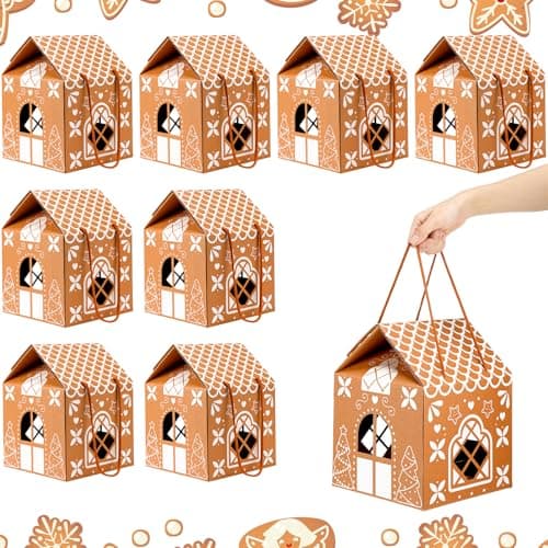 Image of Resurhang 8 Pcs Large Christmas Gingerbread House Gift Box 7.87 x 7.87 x 10.43 Inch Christmas Cookie Packaging Candy Box Xmas Decor 3D Thick Wrap Container for Festive Holiday Treats and Party Favors