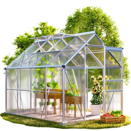 Image of GARDEBRUK® 6x8ft Aluminium Greenhouse with Galvanised Steel Foundation, Walk-In Garden Grow House, 4mm Polycarbonate Twin-Wall Sheets, Reinforced Frame with 2 Roof Vents & Lockable Door