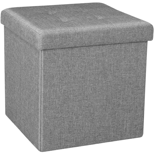 Image of Dripex Folding Fine Linen Storage Ottoman Box Footstool, Foldable Seat Bench Footrest - Gray, 40L Capacity, Chest with Removable Lid for Living Room, Bedroom (Light Grey, 38 * 38 * 38 cm)