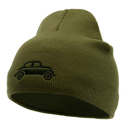 Image of Classic Bug Car Embroidered 8 Inch Knitted Short Beanie, Olive, One size