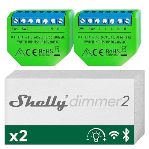 Image of Shelly Dimmer 2, WiFi Smart Dimmer Switch, No Neutral Wire, Home Automation, Compatible with Alexa & Google Home, iOS Android App, No Hub Required, Wireless Switch, Dimmable Lights (2 Pack)