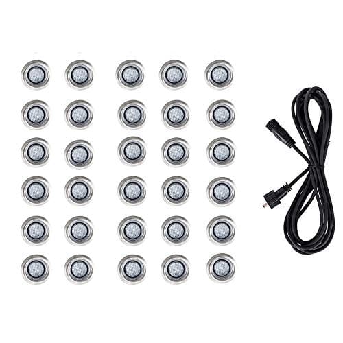 Image of MiniSun | 40mm White LED Round Lights Kit | Decking & Patio Lighting, Home Décor & Improvement Essential | Pack of 30 | Complete with a 3M Extension Cable