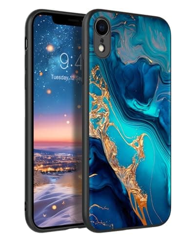 Image of GaoBao iPhone XR Case, Glow in The Dark, Slim Fit, Lightweight, Marble/Gold, TPU Material, Sleeve