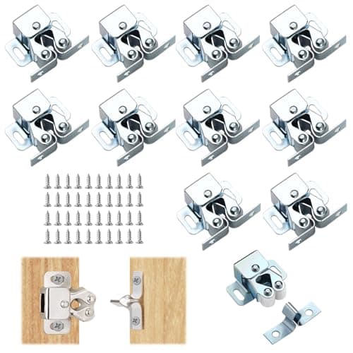 Image of 10Pcs Double Roller Door Catch with Screws, Zinc Plated Roller Ball Door Catch, Twin Roller Catch for Cabinet Cupboard Wardrobe, Internal Doors Caravan Door Latch Furniture Hardware (Silver)