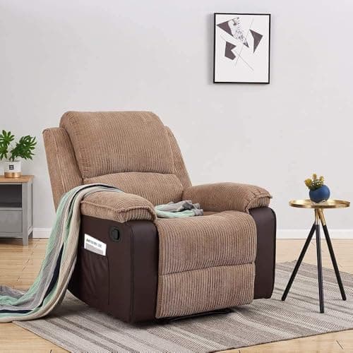 Image of Eco Living FWC | Preston Jumbo Cord Manual Recliner Armchair, Fabric Chair – Brown