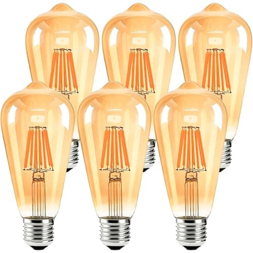 Image of Nottac E27 Edison Screw Bulb, ST64 Vintage Filament Light Bulb, 4W 430LM (Equivalent to 40W), 2200K Warm White, Retro Amber Glass, Non-dimmable, Pack of 6