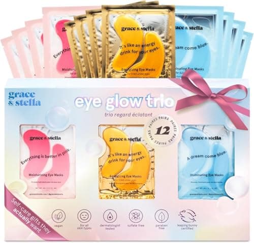 Image of grace & stella Trio Under Eye Gel Patches Birthday Gifts for Women (12 Pairs, 3 Colours) - Pamper Gifts for Women - Gifts for Her for Dark Circles & Puffy Eyes - Vegan & Cruelty Free Gifts for Mum