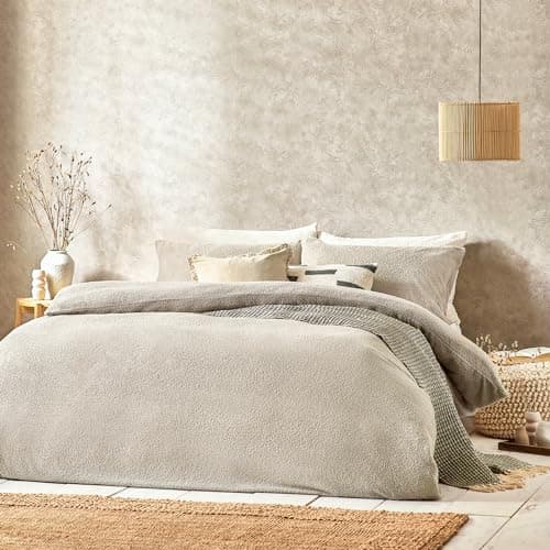 Image of Yard Boucle Duvet Cover Set - Ultra Soft Cosy Winter Bedding (Greige - Single)