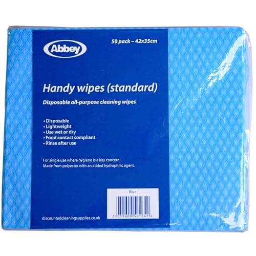 Image of Abbey Pack of 50 Disposable J Cloths Non Woven Wipes – All Purpose Blue Cleaning Cloths – J Cloth to Clean Surfaces, Bathroom, Windows, Dish Cloth –Kitchen Cloth 42 x 35cm (Blue)