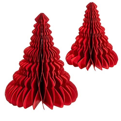 Image of Sass & Belle Red Honeycomb Tree Standing Decoration - Set of 2