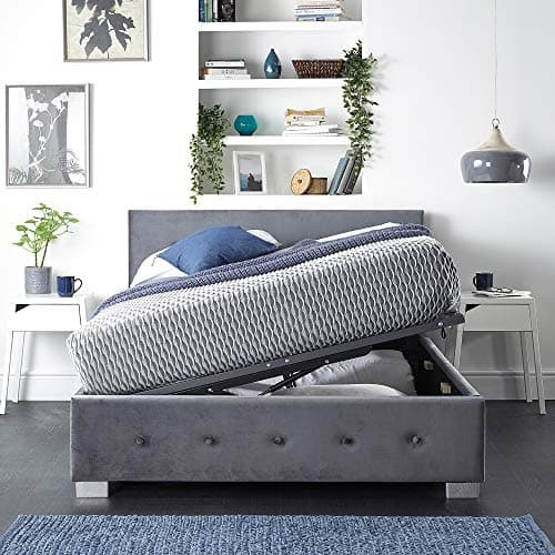 Image of Aspire Beds Upholstered Side Opening Storage Ottoman Bed in Steel Plush Velvet, Grey Linen or Silver Crushed Velvet Fabrics - Plush Velvet (Small Double 4ft 120 * 190)