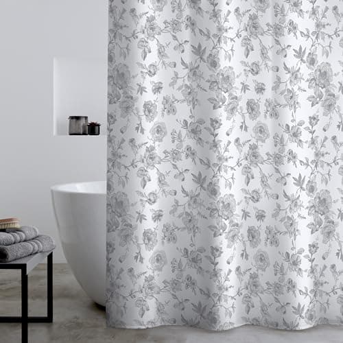Image of Catherine Lansfield Mirabelle Floral 180x180cm Shower Curtain Panel Grey