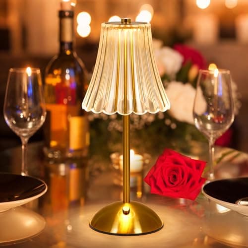 Image of BomKra Crystal Table Lamp, Dimmable 3 Colors LED Romantic Diamond Crystal Lamp, Rechargeable Touch Small Lamps, Bedside Nightstand Light for Bedroom Bar Restaurant (B)