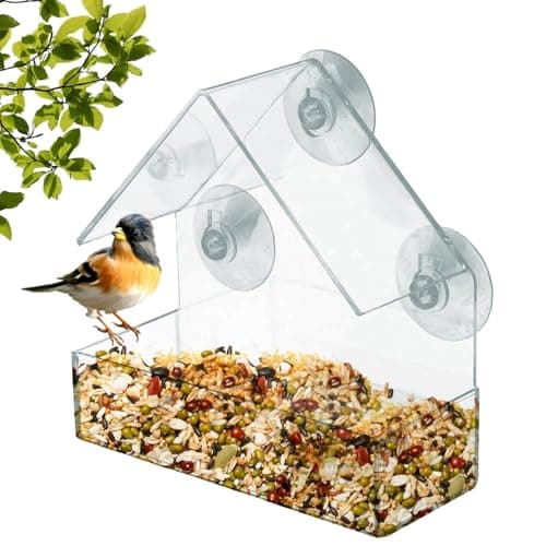 Image of Window Bird Feeder – Clear Acrylic Bird Feeder with Strong Suction Cups & Roof – Easy Fill & Clean, Seasons