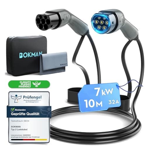 Image of bokman Type 2 EV Charging Cable, Mode 3 / 32A / 7.2KW / 1 Phase / 10 Meter, Electric Vehicle Car Plug-in Hybrid Type 2 to Type 2 Fast Charging Cable