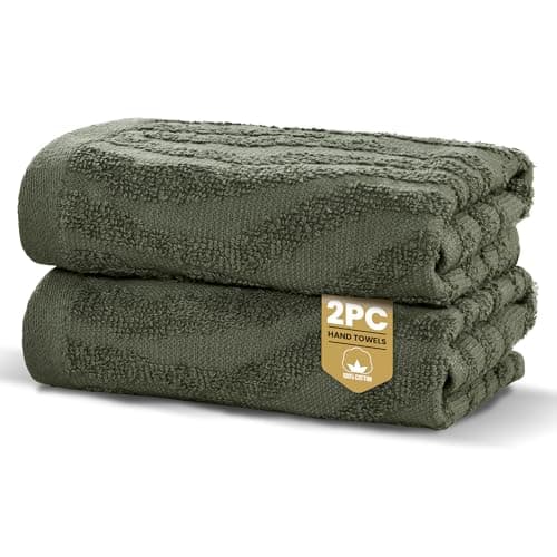 Image of Rapport Home 2-Pack Safari Hand Towels | Forest Green | 50x85cm 100% Cotton 500GSM | Absorbent & Soft Bathroom Towel Set | Oeko-Tex Certified