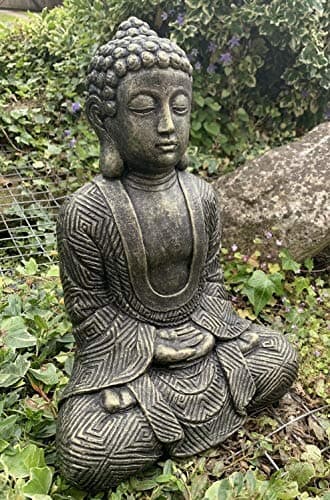 Image of J and L Stone Ornaments Large Maze Robe Buddha Black And Gold Gift Concrete Statue