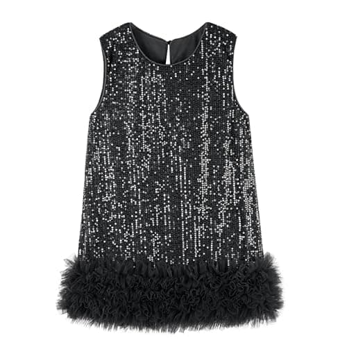 Image of Miipat Girls Sequin Dress Sparkly Toddler Dresses A-Line Elegant Princess Kids Dress for Birthday Party Wedding (Black 130 5-6 Years)