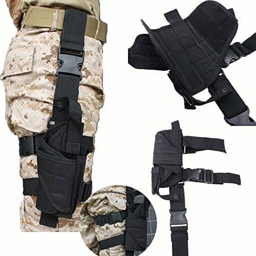 Image of AGPTEK Drop Leg Holster Tactical Army Black Adjustable Military Airsoft Pistol/Gun Drop Leg Thigh Holster Right Handed with Magezine Pouch…