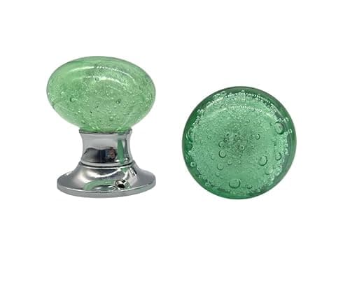 Image of Door Knobs, Interior Doors, Brass Large Bubble Glass mortice in Chrome Finish, Complete with Square Spindle bar and Fixing. (Pair) (Marine Green)