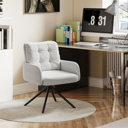 Image of Hadwin Armchair Tub Chair, Grey Chenille Vanity Chair, Swivel Desk Chairs with Double Cushions and Metal Frame Legs, Non-Slip Feet for Bedroom Living Room Dressing Room