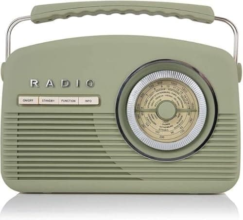 Image of PFD-A60010VDABSG Retro DAB Radio and FM. Nostalgic 1950s, 1960s Design. Electric and Battery Powered. 14 watts. LCD Digital Display, 20 Radio Presets, Alarm Clock Radio, UK MODEL (Sage Green)