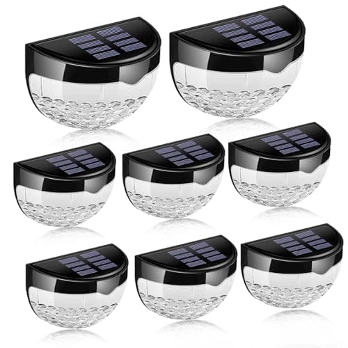 Image of Liuyife 8 Pack Fence Lights Solar Powered with Dusk Till Dawn Sensor, Waterproof Outdoor Garden LED Wall Lamp, Decorative Night Lights for Fence Panels, Deck, Yard, Patio, Pathway, Step, Cool White