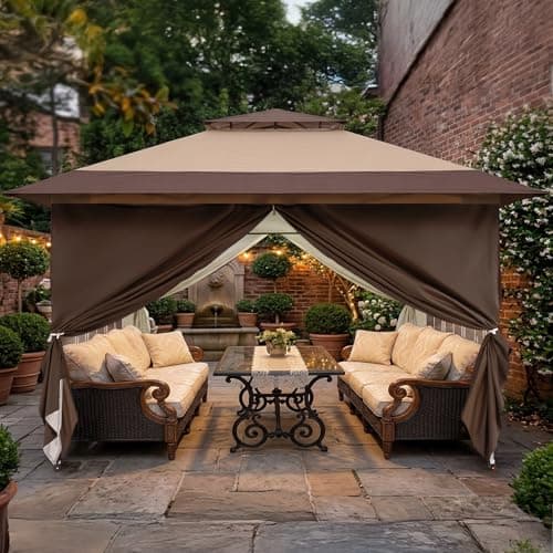 Image of CROWN SHADES 4m x 4m Pop Up Gazebo with 4 Removable Side Panels, Double Roof Pop Up Party Canopy, Height-Adjustable Metal Frame Garden Shelter for Patio & Outdoor Events, Includes Carry Bag