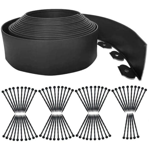 Image of 15M Garden Edging Borders,Lawn Edging Border[Extra Tall 4IN High] with 75pcs Stakes Flexible Landscape Edging Kit,Mini Plastic Fence for Yard,Landscaping,Flowerbeds,Grass,Tree -Black