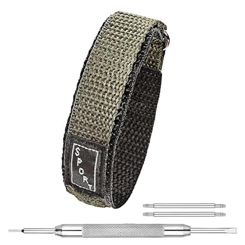Image of ALPINE Sporty Padded Nylon Fabric Adjustable Strap for 20mm Watch Band - Waterproof & Quick Dry Nylon Replacement Watch Bands for Women & Men - Compatible with Regular and Smart Watch bands(Green)