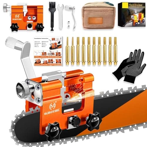 Image of OMCCHK Chainsaw Sharpener Kit, Portable Hand Crank Chainsaw Chain Sharpener Jig, 4-22 Inch Gas & Electric Chainsaws Compatible, Chainsaw Blade Sharpener with 10 Sharpening Burrs & Carry Bag
