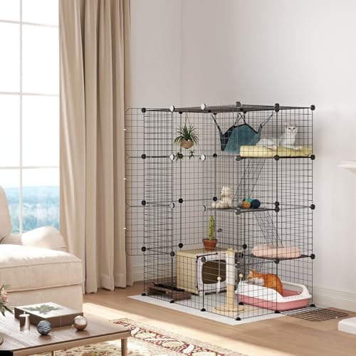 Image of PawHut Cat Cage Indoor, DIY 4 Tier Wire Cat Enclosure with Hammock, Ramps, Doors, Jumping Platforms, Detachable Catio Indoor for 1-3 Cats, 105 x 70 x 140 cm, Black