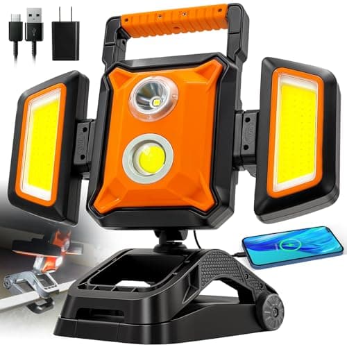 Image of 40W Rechargeable Work Light with Clamp, 4000LM Magnetic Work Light Battery Powered with 5 Lights Mode, Waterproof Portable Cordless Job Site Lighting for Construction Site, Workshop, and Car Repairing