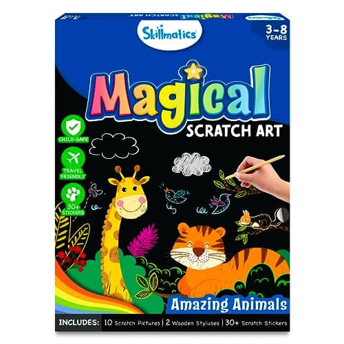 Image of Skillmatics Scratch Art Book for Kids - Animals, Craft Kits & Supplies, 30+ Scratch Stickers, Travel Toys, DIY Kit, Gifts for Boys & Girls Ages 3, 4, 5, 6, 7, 8
