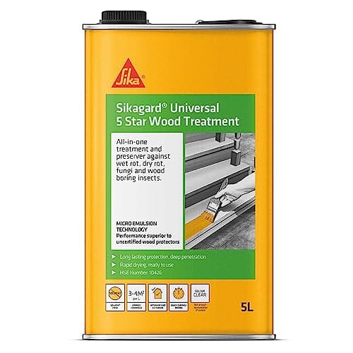Image of Sika Sikagard Universal 5 Star Wood Treatment – All-In-One Treatment For Wet Rot, Dry Rot, Fungi and Wood Boring Insects – Clear – 5 Litre