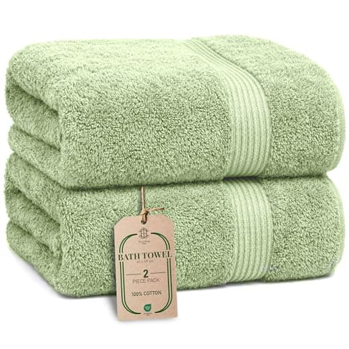 Image of HomeBurg Luxe 2-Piece Bath Towel Set – Large Soft Cotton Towels, Absorbent, Durable & Skin-Friendly, Machine Washable, 65 x 137 cm, Sage Green