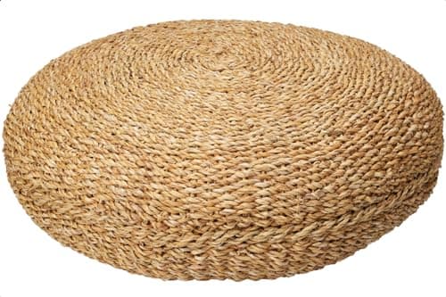 Image of idooka Braided Jute Pouffe Foot Stool (Flat Round) - Lightweight, Supportive Foot Rest for Sofas and Tables(W58xH20cm) - Artisanal Bedroom and Living Room Accessories, Nursery Furniture