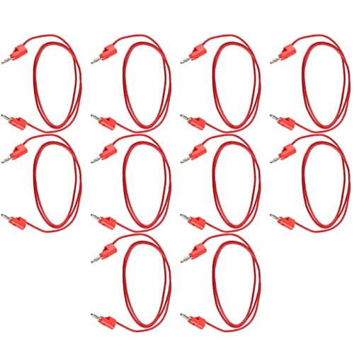 Image of 10 Set Banana Plug Test Leads Male to Male, Brass Electrical Testing Leads, 4mm Multimeter Test Accessories with Wear Resistant PA and PVC Cover for 30VAC - 60VDC up (Red)