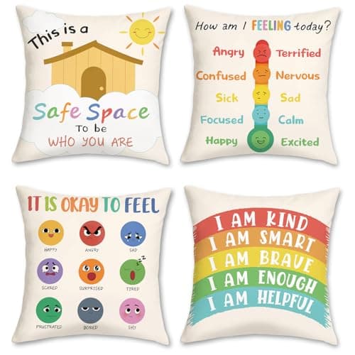 Image of COZZSNUGE Calming Corner Cushion Covers Sun Rainbow Kids Velvety Decorative Pillowcases for Sofa Bed Home Classroom Reading Corner 45 x 45 cm Set of 4